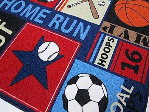 Fun Sport Kids Rugs Nylon Carpet Soccer Baseball Football Basketball with Multi-Color for Boy Girl Playroom 39''x51''