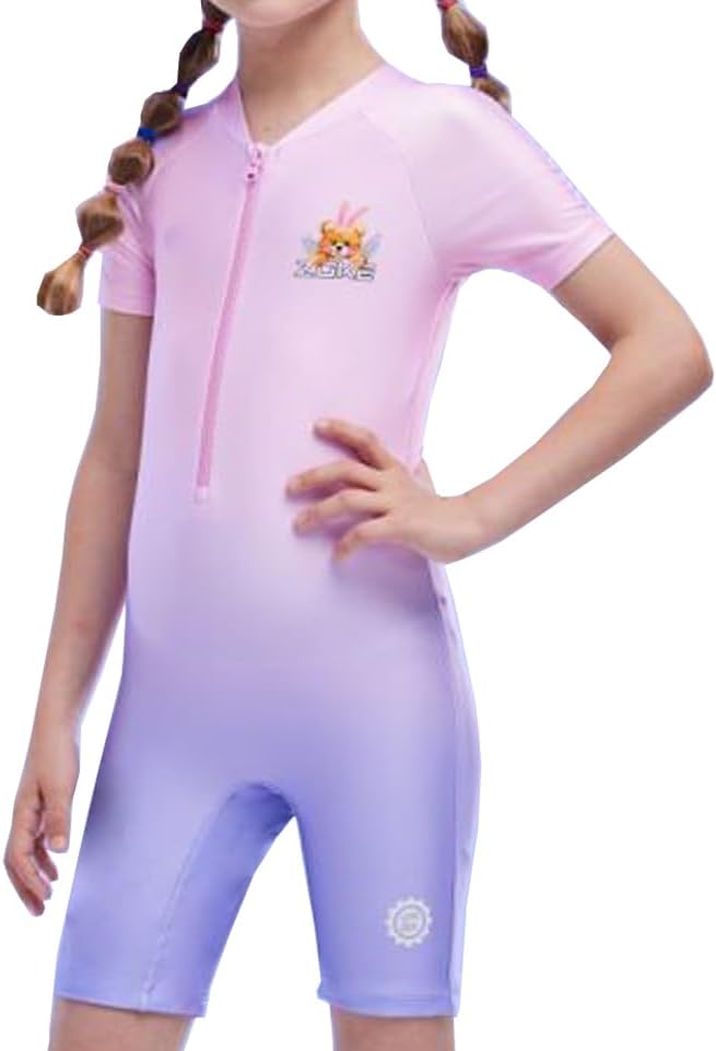 karrack Girls Long Sleeved One Piece Rash Guard Swimsuit Kid Water Sport Short Swimsuit UPF 50+ Sun Protection Bathing Suits