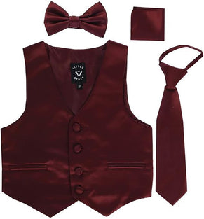 iGirlDress Boys 4 Piece Formal Satin Vest Set Zipper Tie Bowtie Hanky 18-24 Months