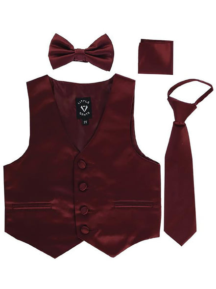 iGirlDress Boys 4 Piece Formal Satin Vest Set Zipper Tie Bowtie Hanky 18-24 Months