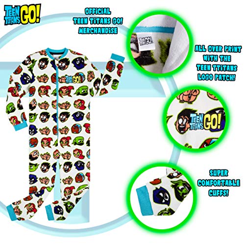 Teen Titans Go! Boys Pyjamas, Boys Onesie with Cartoon Printed, Fleece Pyjamas for Kids All in One, Super Soft Sleepsuit, Gifts for Boys Girls Teens 4-14 Years
