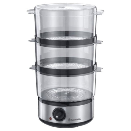 Russell Hobbs Electric Food & Vegetable Steamer, 3 Tiers, 7L, Powerful 400W, 60 Minutes Timer, Makes Baby food, Healthy Food, Meat, Fish & More, Brushed Stainless Steel Base -14453