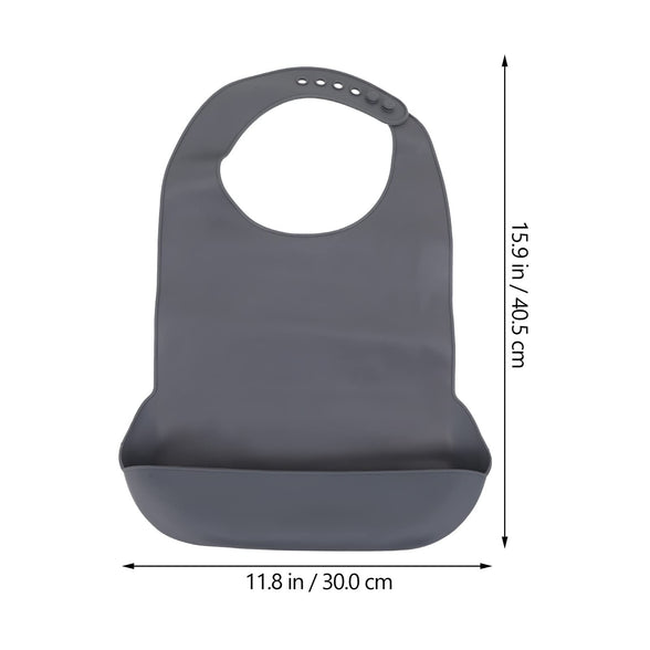 Healifty Silicone Adult Bib Waterproof Eating Bib Washable Adjustable Clothing Protector Reusable Apron Mealtime Cloth with Crumb Catcher Pocket for Elderly Disabled Grey