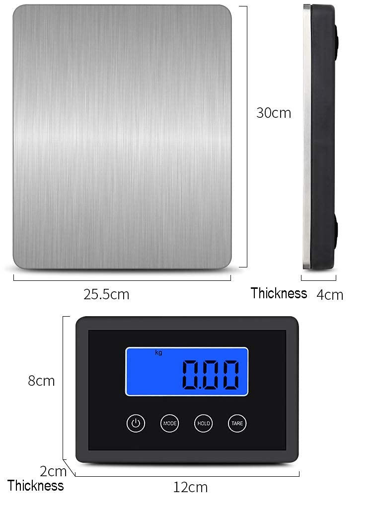 Vinsoc Stainless Steel Digital Heavy Duty Postal Scale with Separate LCD Display Powered by Batteries or AC Adapter (180kg)