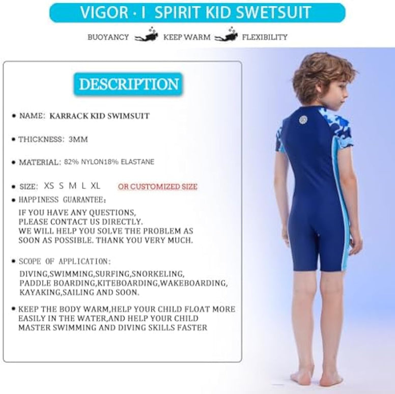 Karrack Girls and Boys One Piece Rash Guard Swimsuit Kid Water Sport Short Swimsuit UPF 50+ Sun Protection Bathing Suits