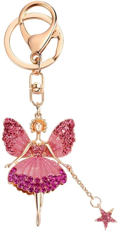 Goodern Butterfly Wing Fairy Keychain,Rhinestone Dancing Ballet Sparkling Crystal Keyring Pendant Sparkling Car Key Chain Charm Decor Ballet Dancer Pendant Gift for Women Girls Wallet Handbags-Pink