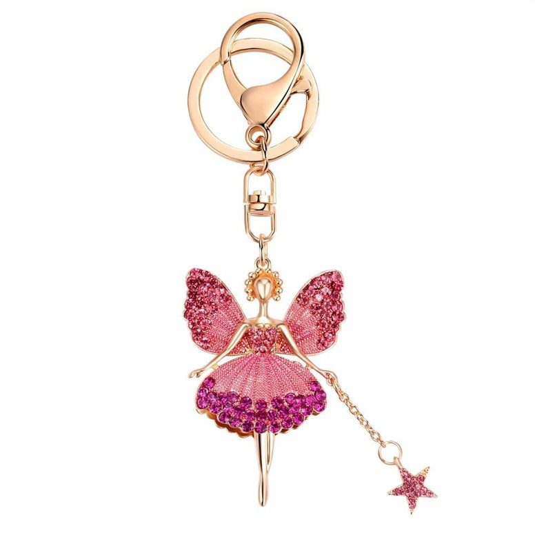 Goodern Butterfly Wing Fairy Keychain,Rhinestone Dancing Ballet Sparkling Crystal Keyring Pendant Sparkling Car Key Chain Charm Decor Ballet Dancer Pendant Gift for Women Girls Wallet Handbags-Pink