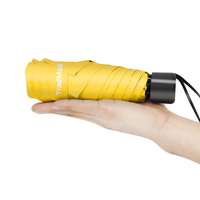 TradMall Mini Travel Umbrella, Portable Lightweight Compact Parasol with 95% UV Protection for Sun & Rain, Yellow