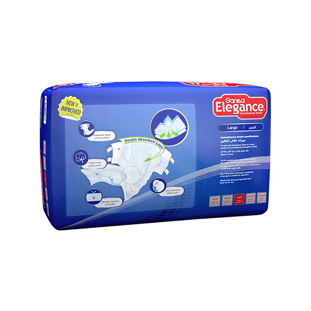 Sanita Elegance Incontinence Unisex Adult Diapers Large,(85-154 Cm)- 18 Pad