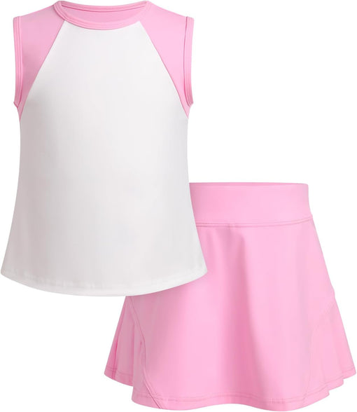 ODASDO Girls Tennis Golf Outfit Sleeveless Dress Tank Top with Pocket Shorts Skorts Set Sportswear Workout Athletic Clothes