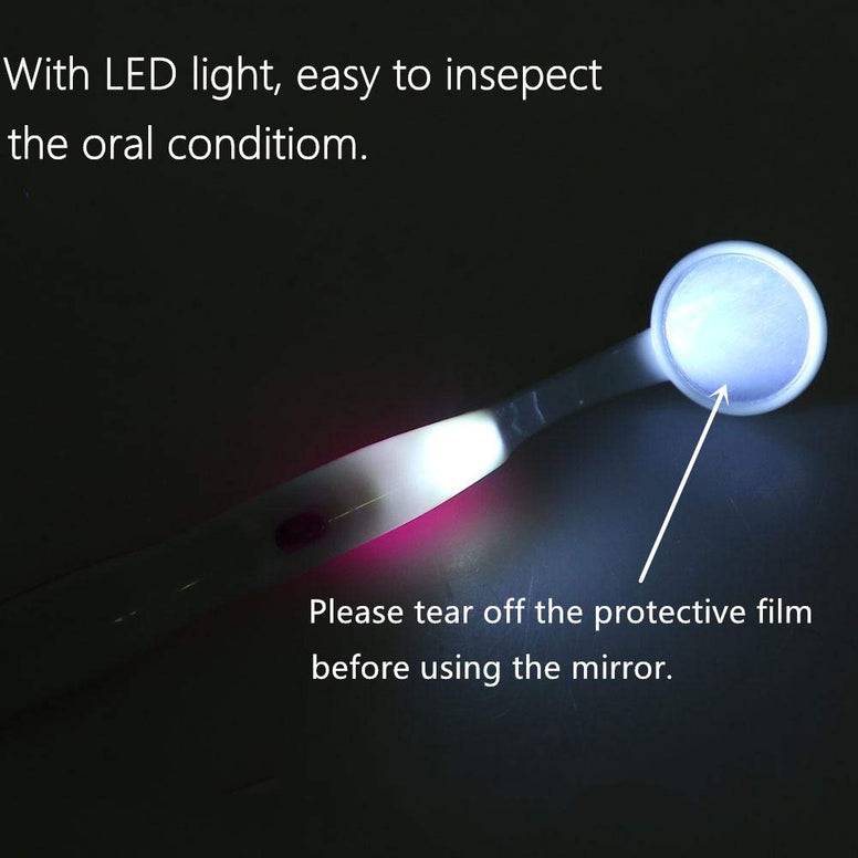 2 Pcs Dental Mirror with Light Tool LED Lighted Teeth Inspection Mirror Anti Fog Curve Angle Dentist Oral Care Tool