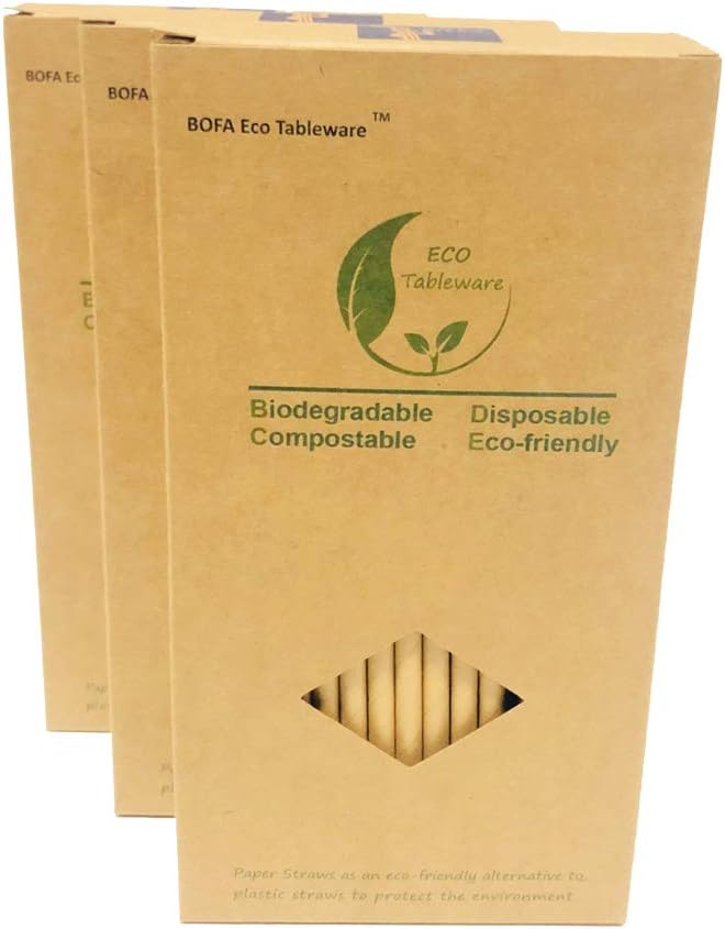 Brown Color Kraft Paper Drinking Straws, 100% Biodegradable Straws 100Pcs Recyclable Paper Box Packing, 20cm / 7.87 inches long