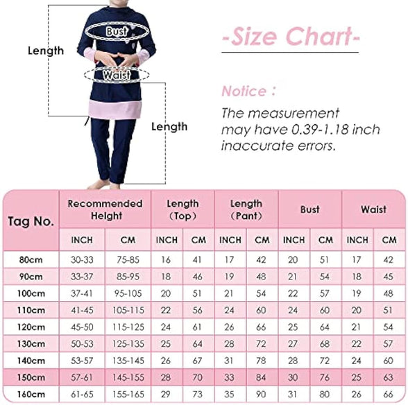 Maeau Muslim Swimsuit for Kids Girls Full Cover Islamic Bathing Suit Hijab Burkini Swimwear