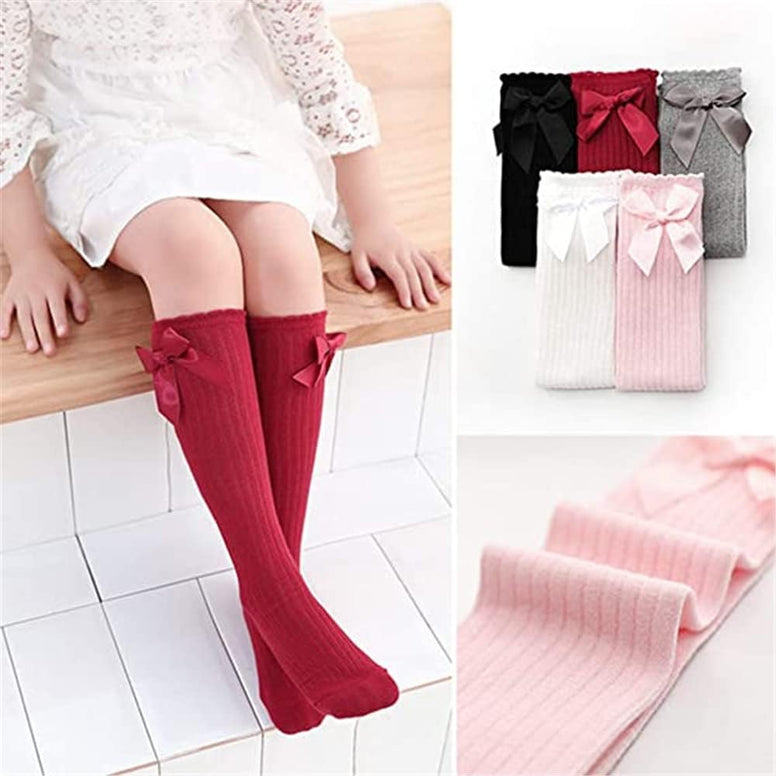 ELECDON 5 Pairs Knee High Socks Newborn Infants Toddlers Girls Tube Ruffled Uniform Long Stockings