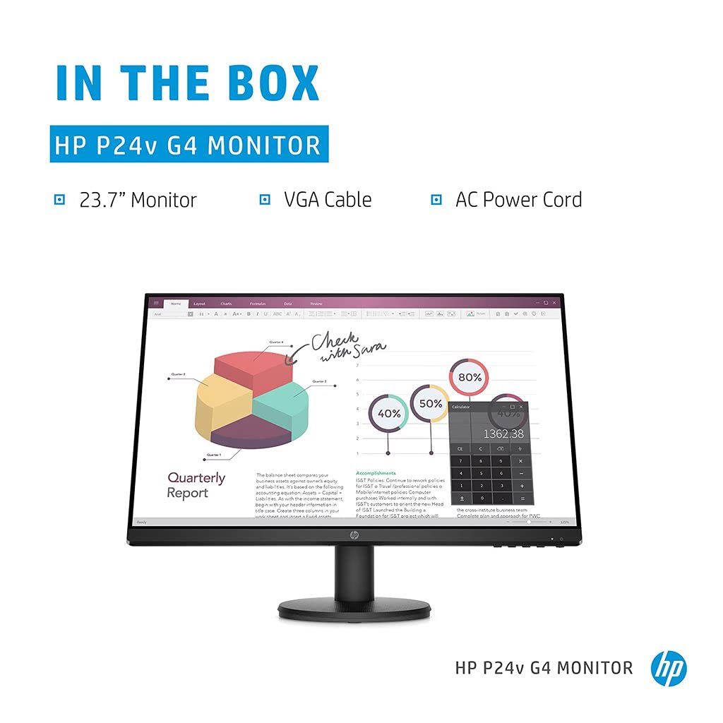 HP P24V - 9Tt78As, 24 Inch(60.96 Cm) G4 Monitor Fhd 1920 X 1080 Pixels, IPS Display Monitor 5Ms 75Hz with Vga Hdmi Border Less Low Blue Light Mode Vesa Mounting,Black