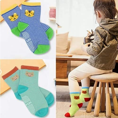 12 Pairs Non Slip Toddler Baby Socks Boys Girls Kid Non Skid Sticky Crew Socks with Grips Random Design