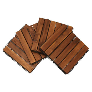 YATAI Pack of 4 Wooden Decking Tiles - Hardwood Wood Flooring Deck - Patio Flooring Decking Outdoor Flooring For Garden - Floor Tiles Interlocking Wood - Balcony Flooring Tiles Roof Terrace (6 Slats)