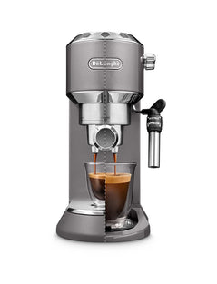 De'Longhi DEDICA METALLICS Coffee Machine Barista Pump Manual Espresso Maker with Milk Frother and Kit (Frothing Jug + Tamper) for Americano, Cappuccino, Latte, Macchiato EC785.GY Grey
