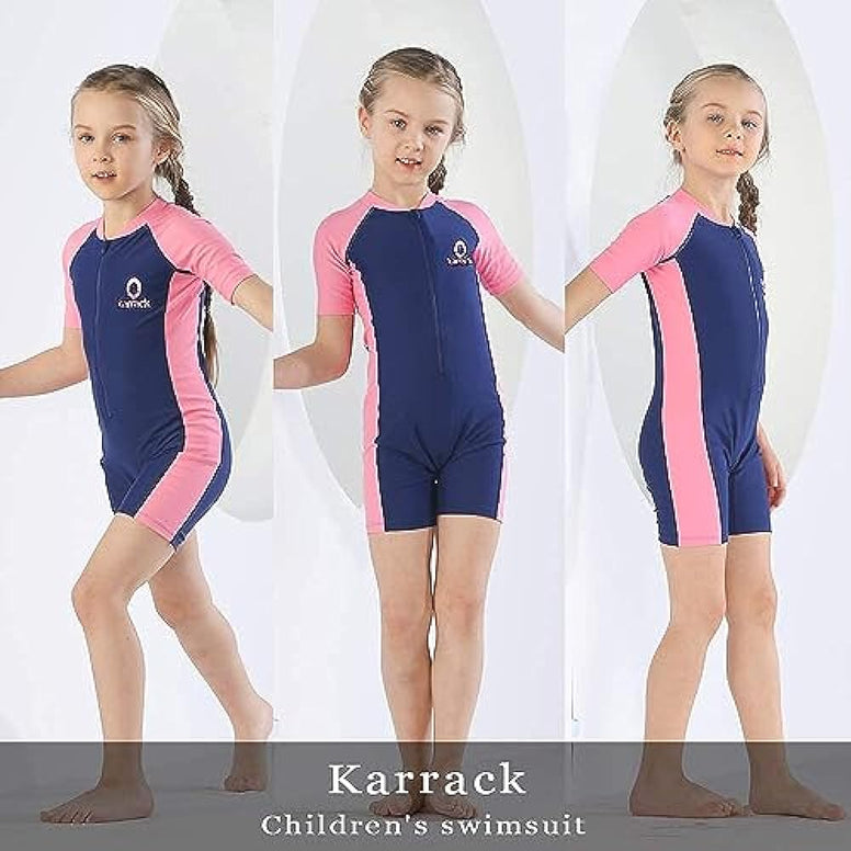 Karrack Girls and Boys One Piece Rash Guard Swimsuit Kid Water Sport Short Swimsuit UPF 50+ Sun Protection Bathing Suits