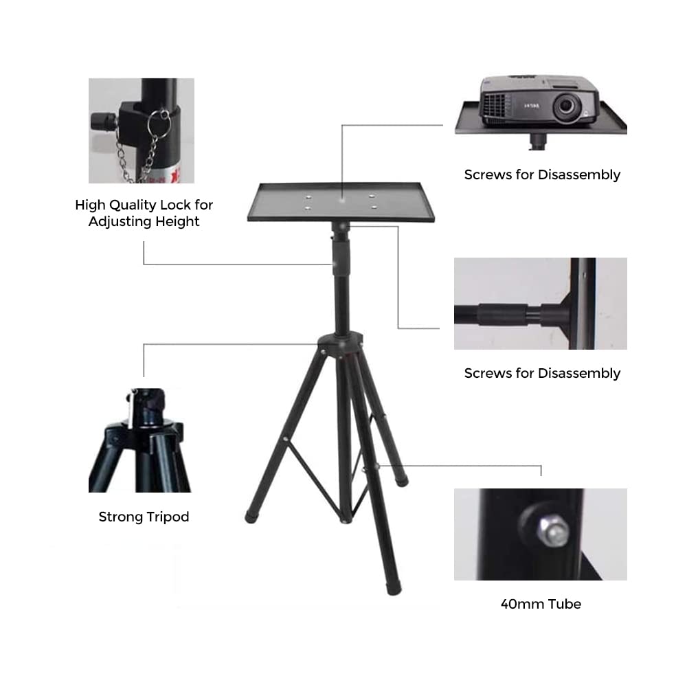 Wownect Projector Tripod Stand, Portable Projector Stand Adjustable Height 40" to 71" Multipurpose Laptop Stand with Phone Holder for Outdoor Movies, Office, Home, Stage with Mount Bracket & Rack Tray