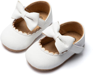 Bellocasa Baby Mary Jane Flats for Girls with Bowknot Cotton Anti Skid Sole Infant First Walker Princess Dress Crib Wedding Shoes, for 6 Months baby