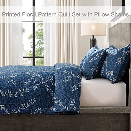 Floral Navy Queen Quilt Set Best for Beddings.