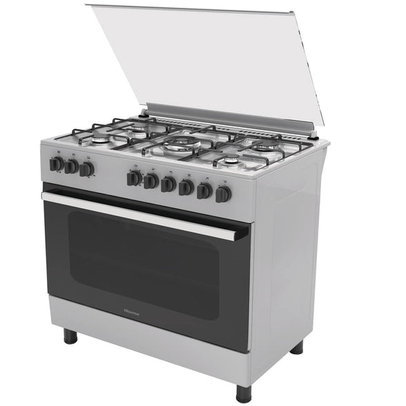 Hisense HGI9B20S, 90 cm Freestanding Gas Cooker With Dual Fan, 105 Liters Multifunction Oven, Mate enameled Pan Support, One Hand Ignition, Stainless Steel, 1 Year Warranty