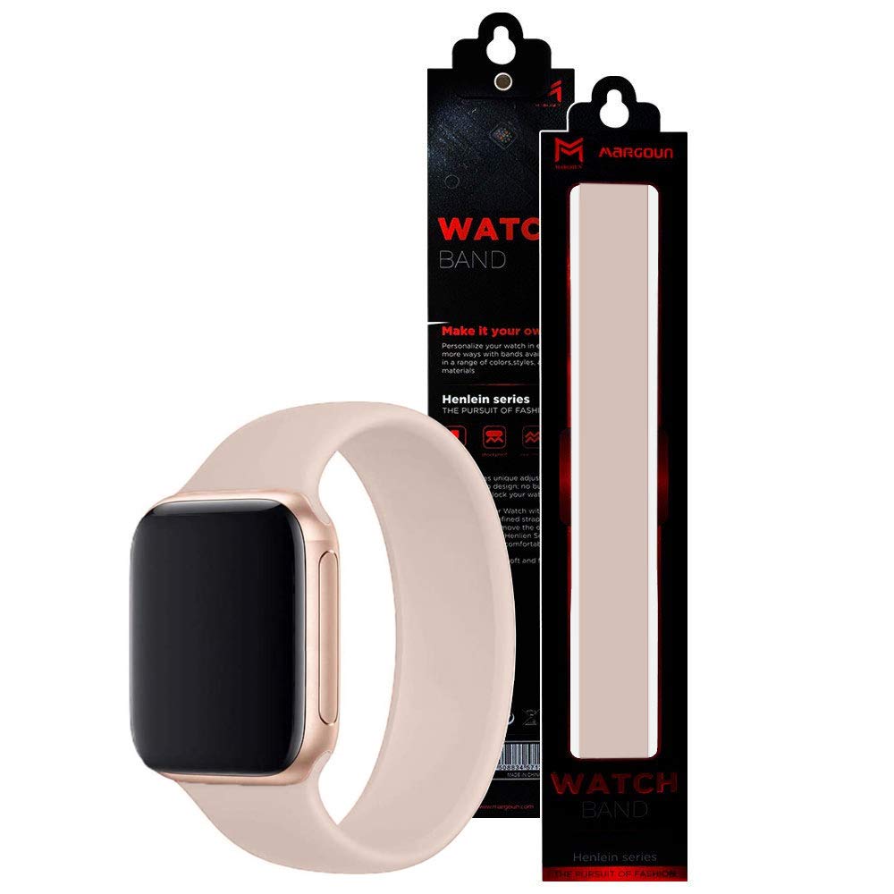 MARGOUN Stretchable Silicone Sport Watch Band 45mm 44mm 42mm Compatible with iWatch series 7 6 5 4 3 2 1 (L 150mm-160mm, sand pink)