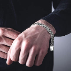 Men's Bracelet Stainless Steel Double Row Bracelet Magnetic Bracelet Silver Fashion Titanium Steel Bracelet, Allergy-Friendly Hip Hop Accessories, Suitable for Men's Gift Couple Gift