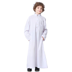 XINNI Long Sleeve Stand Collar Arabic Thobe Islamic Caftan with Pockets for Boy