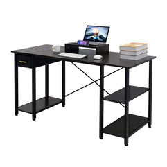 Chulovs 55" Office Desk, Computer Desk with Drawers Study Writing Desks for Home with 2 Storage Shelves, Desks Workstations for Home Office Bedroom (Black)
