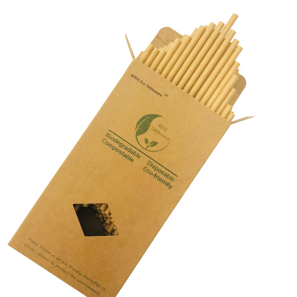 Brown Color Kraft Paper Drinking Straws, 100% Biodegradable Straws 100Pcs Recyclable Paper Box Packing, 20cm / 7.87 inches long