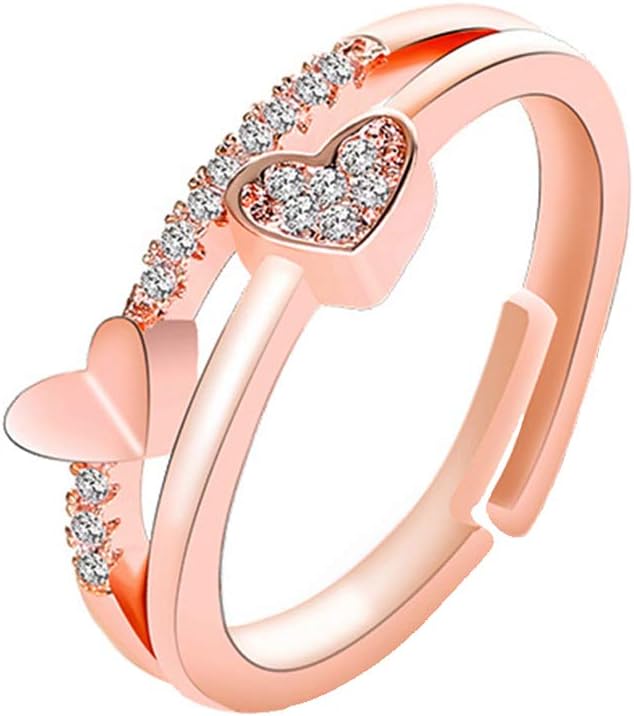 Yellow Chimes Exclusive valentine's Collection Love Sparkling Dual Heart Cubic Zirconia RoseGold Plated Adjustable Rings for Women And Girl's