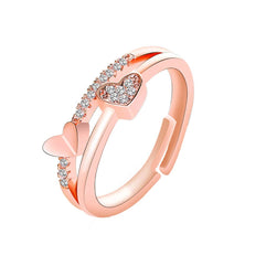 Yellow Chimes Exclusive valentine's Collection Love Sparkling Dual Heart Cubic Zirconia RoseGold Plated Adjustable Rings for Women And Girl's