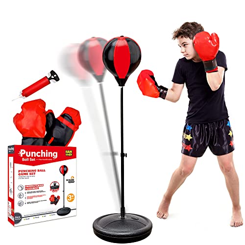 Punching Bag for Kids, Kids Boxing Bag with Stand, 3 4 5 6 7 8 9 10 Years Old Adjustable Kids Punching Bag, Boxing Equipment with Boxing Gloves, Boxing Set as Boys & Girls Toys Gifts