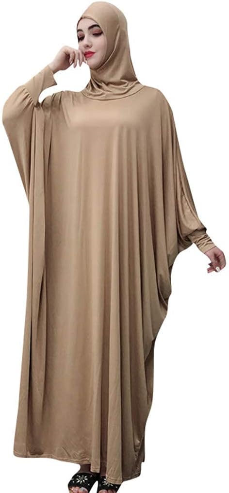 Women's Solid Muslim One-Piece Prayer Dress Muslim Abaya Dress Islamic Maxi Abaya Kaftan with Hijab Full Length Dress