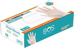 Bio Safety (BOS) Disposable Vinyl Gloves, Powder Free, Non Sterile, Latex Free Rubber,100 Count, Food Safe