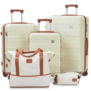 3 Piece Suitcase Hard Shell ABS Lightweight Luggage Sets with Expandable Travel Bags 20/24/28 Inch Sizes Spinner Wheels and TSA Lock for Women Effortless Travel (Beige White)