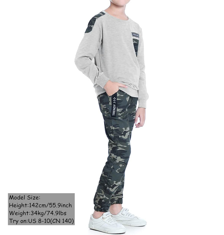 Boys Clothes Sweatsuits Casual Outfits Cotton Long Sleeve T-shirts and Camouflage Pants Set (4-5 Years)