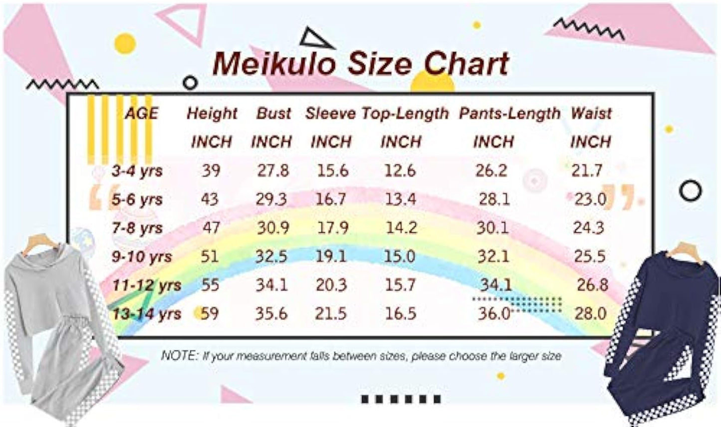 Meikulo Kids 2 Piece Outfits Girls Crop Tops Hoodies Long Sleeve Fashion Sweatshirts and Sweatpants