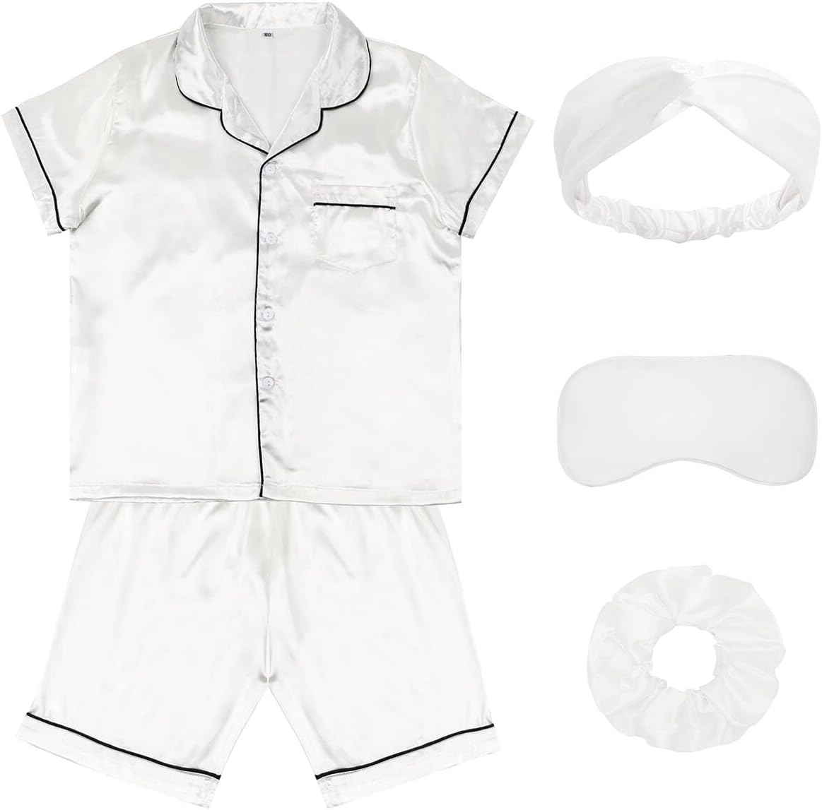 ALHAVONE Kids Girl Pajama Set with Headband Blindfold Hair Tie Toddler Boy Girl Satin Silky Button-up Pajama Sleepwear