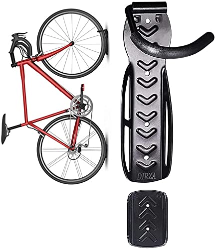 Dirza Bike Wall Mount Rack with Tire Tray - Vertical Bike Storage Rack for Indoor,Garage,Shed - Easy to install - Great for Hanging Road ,Mountain or Hybrid Bikes - Screws Included - 1 Pack