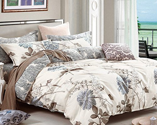 Swanson Beddings Daisy Silhouette Reversible Floral Print 3-Piece 100% Cotton Bedding Set: Duvet Cover and Two Pillow Shams (King)