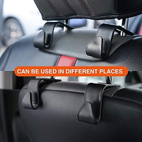 Universal Vehicle Car Backseat Headrest Hanger Storage Organizer, Black Car Back Seat Headrest Hooks, Car Seat Accessory For Handbags, Purses, Coats, And Grocery Bags, Bottle Holder 4-Pack