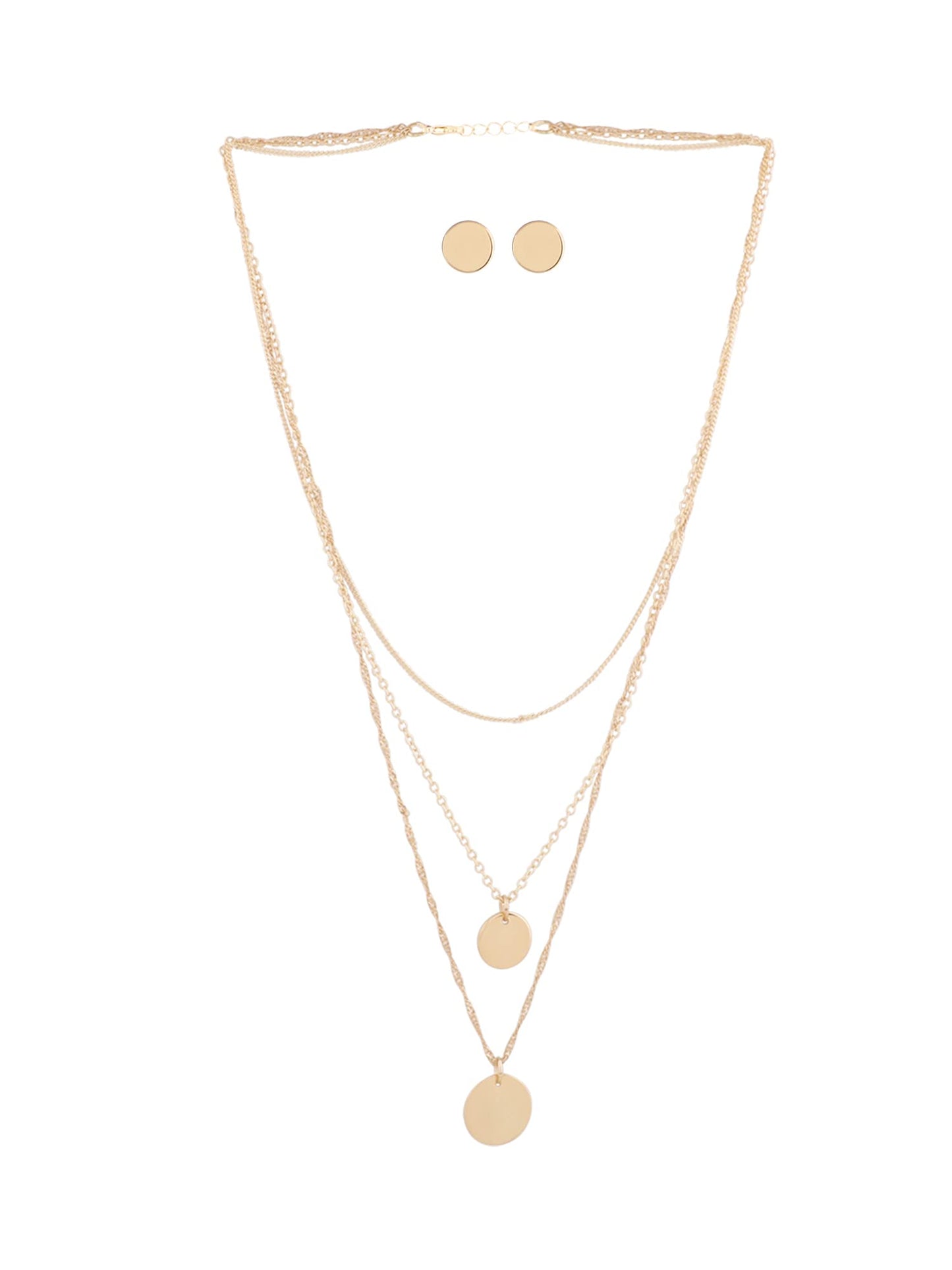 Zaveri Pearls Gold Tone Contemporary 3 Layers Necklace Chain With Earring-Zpfk10605