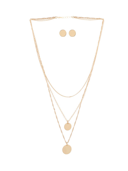 Zaveri Pearls Gold Tone Contemporary 3 Layers Necklace Chain With Earring-Zpfk10605