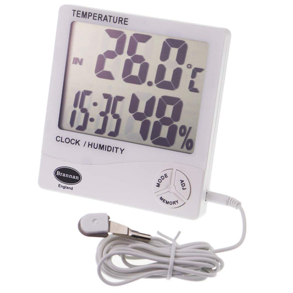 Brannan Digital Hygrometer Indoor Outdoor Thermometer, Temperature Clock And Humidity Monitor With Jumbo 1 Inch Digit Screen - UK