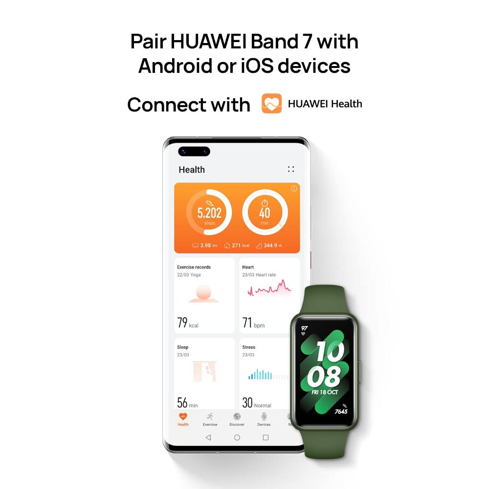 HUAWEI Band 7 Smartwatch Health and Fitness Tracker, Slim bezel-less screen, 2-week battery life, SpO2 Blood Oxygen & Heart Rate monitor, Sleep Tracking, 96 Workout Modes, Graphite Black