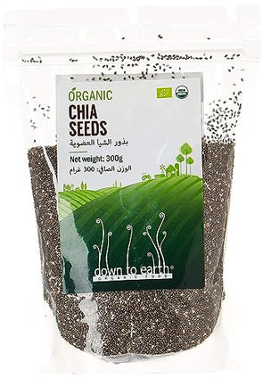 Organic Chia Seeds For Weight Loss By Down To Earth Foods, 100% Organic, Improves Digestive Health, Natural Black Chia seeds - 300 gms