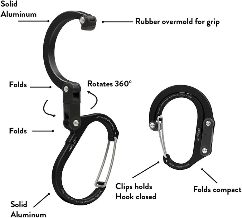 HEROCLIP Carabiner Clip and Hook (Mini) for Travel, Luggage, and Small Bags